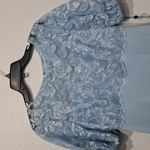 Adrianna Pappell Justina Blue Lace Knite Crepe Gown in Clearwater - Picture 7 of 11